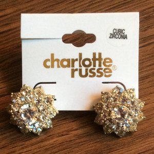 NEW with Tag Charlotte Russe Cubic Zirconia & Gold Stud Flower Earrings